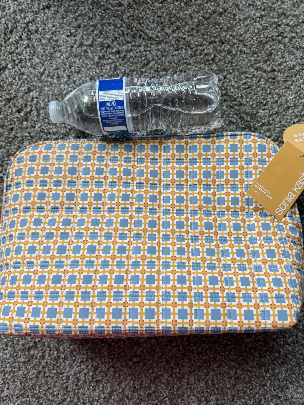Sonia Kashuk Yellow and Light Blue Geometric Cushion Cover (Large Travel Pouch)